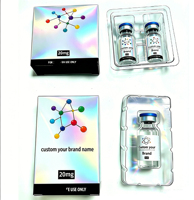 Boîte d'emballage pliable pour flacons de peptides avec étiquettes holographiques, faible MOQ, personnalisation de votre design, pour flacons de 3ml, 10ml, 20ml