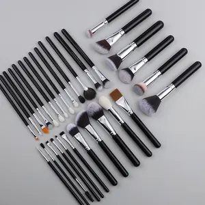 Your Own Brand 30pcs Cosmetic Brushes Set Classic Black Silver Natural Hair Soft Powder Concealer Contour Eye Brushes Set