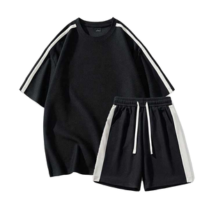 HC-CF2104563 Breathable Summer <b>Knitted</b> Customized Colors Polyester/Cotton Crew Neck Sweatshirt and Shorts <b>Set</b> Men Casual Wear - Product Image 1