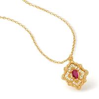 Collier pendentif fleur en filigrane plaqué or véritable 18 carats, zircon ovale multicolore, motif bambou, pour femme, bijou vintage, cadeau