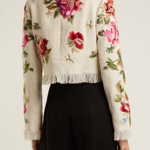 Manteau en mélange de lin pour femme, broderie florale, collection automne 2023, grandes tailles, veste courte tissée, col rond standard, décontractée, livraison en 7 jours - Product Image 4