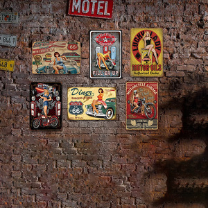 Letrero Metálico Retro Route 66 Pin Up, Decoración de Pared con Diseño de Auto Viajando por América, para Garaje, Cueva del Hombre, Bar - Product Image 1