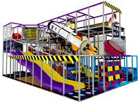 Structure de jeu intérieure commerciale pour enfants, écologique, robuste et durable, avec toboggan multi-niveaux sur le thème de la fusée spatiale