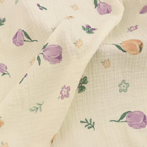 Tissu en mousseline de coton écologique, imprimé multicolore, <span class=keywords><strong>gaze</strong></span> froissée pour robes et jupes féminines, tissu léger et respirant - Product Image 5