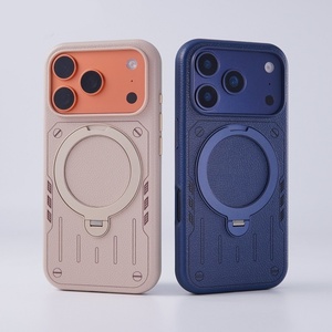 เคสโทรศัพท์มือถือหนัง PU แบบแม่เหล็กสไตล์เมชา สำหรับ iPhone 18 17 16 15 Pro Max พร้อม 360 °   ฝาครอบกันกระแทกแบบวงแหวนโลหะ - Product Image 4