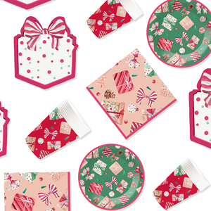 DAMAI Christmas Gift Box Themed Party Disposable Paper Plates and Cups for Christmas Party Supplies - Product Image 2