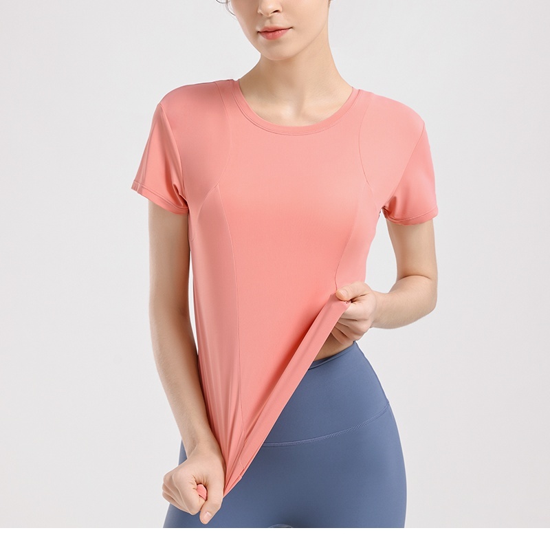 Soft Comfortable Women Small Crew Neck Skin-friendly Loose Yoga T-shirt Seamless Sport Top Quick Dry Yoga Top