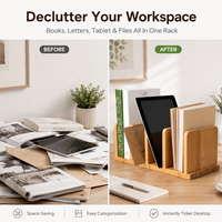 Organisateur de bureau multi-emplacements en bambou naturel personnalisé, plateau à documents, porte-fichiers, rangement de bureau pour studio avec séparateurs en papier