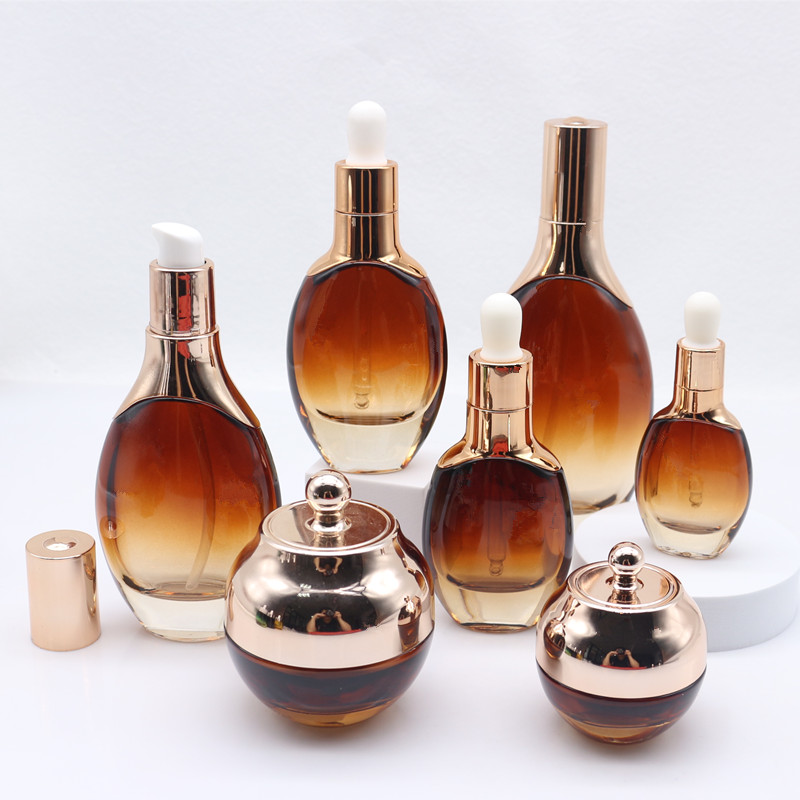 Custom Luxury Cosmetic Packaging Glass Bottle And Jar Sets 30ml 50ml Press Dropper Bottles For Essential Hair Oil