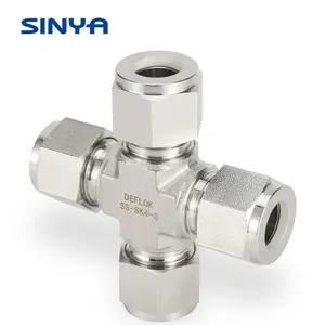 Instrumentation Double Ferrule Stainless Steel 316 SS Compression 6000 Psig Metric Tube 4-way Equal Union Cross Tube Fitting