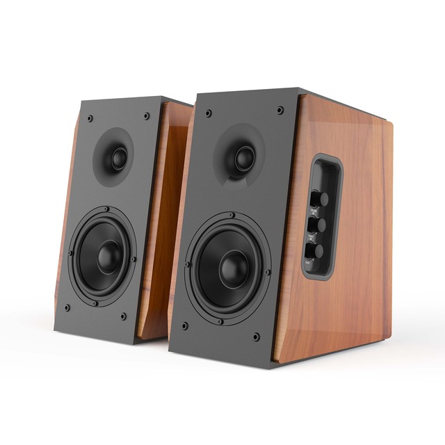 High Quality Sound Wooden Grain Stylish Design 80W for Home Theater 2.0 Channel Bookshelf Speakers