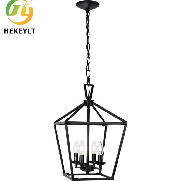 JYLIGHTING, Промышленная клетка, 4 светильника, черный фермерский Железный фонарь, подвесной светильник, люстра для кухни, столовой, освещение