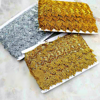 Grande dentelle géométrique colorée à sequins et fils dorés et argentés, style ethnique, pour costumes de danse, 9 mètres par rouleau en stock