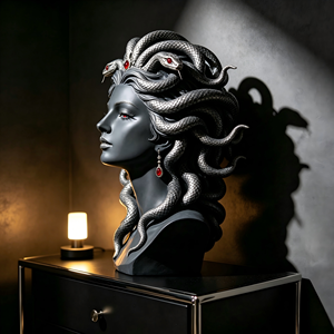 Scultura Personalizzata BZY del <span class=keywords><strong>Busto</strong></span> di Medusa, <span class=keywords><strong>Statua</strong></span> in Resina Nera Opaca per Interni ed Esterni, Decorazione Gotica per Showroom, Piazze, Casa - Product Image 6