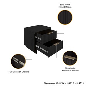 Nightstand In Black With Vertical Panel Design And Bronze Handles Modern Bedroom <b>Storage</b> <b>Drawer</b> Unit - Product Image 4