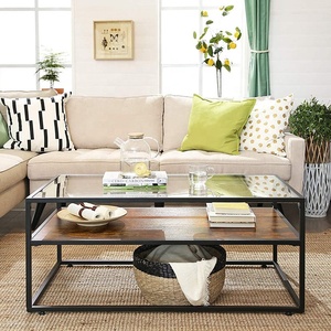 <span class=keywords><strong>Tavolino</strong></span> da Caffè in <span class=keywords><strong>Vetro</strong></span> Stile Industriale Rustico con Struttura in Acciaio per Soggiorno - Product Image 3