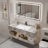 Meuble-lavabo mural moderne double couche en roche, résistant à l'eau, durable, facile à nettoyer, idéal appartement et hôtel