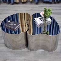 Table basse en acier inoxydable de forme spéciale, plateau miroir, moulage monobloc 304, modèle populaire pour les petits appartements