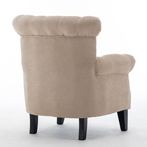 Poltrona Accent Wingback Quadrata Trapuntata <span class=keywords><strong>Beige</strong></span>, Design Chesterfield Moderno, Morbida Poltrona Relax in Lino con Finitura a Borchie e Gambe in Legno per Soggiorno - Product Image 4