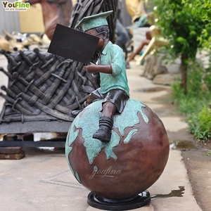 <span class=keywords><strong>Statue</strong></span> <span class=keywords><strong>da</strong></span> <span class=keywords><strong>Giardino</strong></span> in Bronzo a Grandezza Naturale YOUFINE, Bambino che Legge Seduto su una Sfera Terrestre, Decorazione per Scuole e Spazi Esterni - Product Image 4