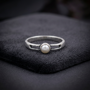 Art Palace 925 <b>Sterling</b> <b>Silver</b> Pearl <b>Ring</b> With White Round Cultured Pearl Bezel <b>Set</b> Classic Unisex Jewelry - Product Image 2