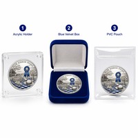 Pièce de monnaie commémorative personnalisée en alliage de zinc avec ruban bleu, motif 3D en relief, souvenir métallique avec boîte en velours, sans quantité minimale de commande, vente en gros