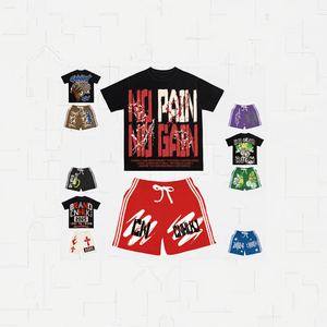 ชุดกางเกงขาสั้นลายทางผ้าเฟรนช์เทอร์รี่สำหรับผู้ชายชุดเสื้อสเวตเตอร์ถักทรงโอเวอร์ไซส์และกางเกงวอร์มลำลองสองชิ้นสำหรับฤดูร้อน - Product Image 3