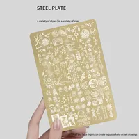 Pochoirs de transfert d'images pour nail art en acier inoxydable, motifs Papillon, Fleur, Forêt de bambous, 15 motifs, 14.5x9.5cm