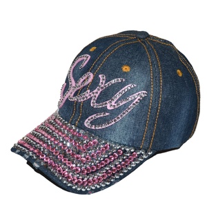 Gorra de Béisbol Deportiva de 5 Paneles para Mujer con Logotipo Personalizado, Adorno de Diamantes de Imitación, Tela Vaquera Ligera, 100% Algodón, Verano - Product Image 4
