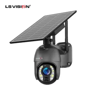 LS VISION无线4G WIFI太阳能电池闭路电视摄像机5MP 10X光学变焦PTZ PIR报警供电安全户外太阳能摄像机