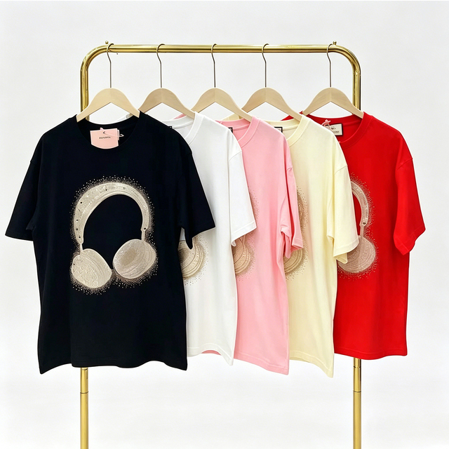 ZiTong  Y2K Sparkle Headphone Graphic T Shirt Women Streetwear Oversized Summer Top
