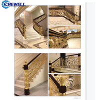 Luxuriöses Innen-Treppengeländer aus Aluminium mit Handlauf und Balustrade in K-Gold-Ausführung, Crewell CWSP300, 5 Jahre Garantie