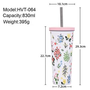 Nuevo Vaso Térmico de Acero Inoxidable de 830ml con Aislamiento al Vacío y Boca Ancha para Boba, Taza de Té de Burbujas Estampada con Pajita, Ideal para Viajes y Regalos 2026 - Product Image 4