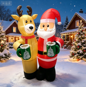 Décoration gonflable <span class=keywords><strong>de</strong></span> Noël animée <span class=keywords><strong>de</strong></span> 1,80 m (Père Noël et rennes), avec <span class=keywords><strong>action</strong></span> automatique <span class=keywords><strong>de</strong></span> levage <span class=keywords><strong>de</strong></span> gobelets et lumières LED pour extérieur - Product Image 1
