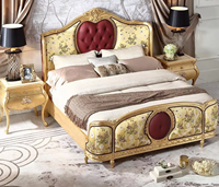Lit Queen Size Benoge en Tissu Rétro Français 1800x2000mm Style Européen Deluxe Meubles de Maison Doux pour Chambre à Coucher