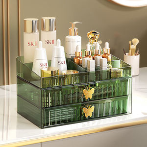 Acrylic Cosmetic Storage <b>Box</b> With Drawers Desktop <b>Makeup</b> Organizer For Skincare And Lipstick Holder Golden Transparent Design - Product Image 2