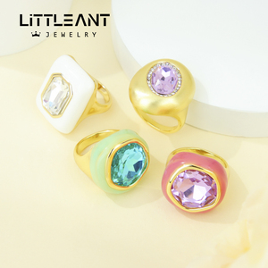 Cincin Zirkonia Kristal Warna-warni untuk Wanita, Grosir Cincin Emas 14k Eropa, Perhiasan Keberuntungan untuk Pesta dan Pertunangan - Product Image 6