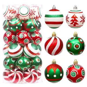 高品质批发定制圣诞饰品塑料材质彩绘雪花亮片圣诞装饰球