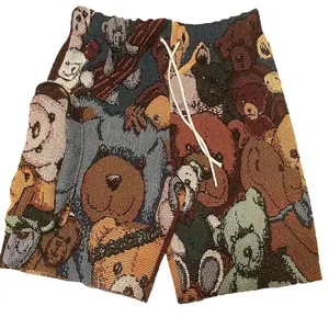 Pantaloncini in Tessuto Jacquard con Motivi Cartoon, Vita Elastica, Design Personalizzato, Materiale Riciclato, Stile Hip Hop - Product Image 1