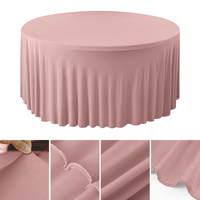 Groothandel Zwarte Spandex Ronde Tafelhoes met Geplooide Rok Gerimpelde Passende Tafelkleed voor Bruiloft Banket Hotel Evenement