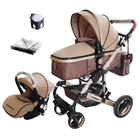 Poussette 3 en 1 avec siège auto de sécurité pour bébé, harnais à 5 points, ceinture de sécurité, modèle pouvant être utilisé en position assise et allongée, avec tissu en lin et en Oxford