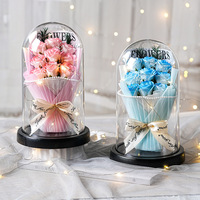 Vente en gros d'usine, bouquet de 9 roses en savon, lumière LED, boîte en verre, cadeau, roses éternelles pour la fête des mères, cadeaux d'anniversaire