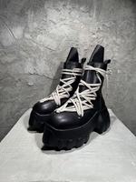 Bottes de marche à plateforme en cuir véritable noir Canlin imperméables à lacets pour femmes, semelle en caoutchouc antidérapante, style gothique Y2K streetwear
