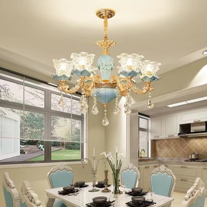 Đèn chùm pha lê gốm sứ cao cấp D26.8in, kiểu dáng cổ điển, hoa văn thủy tinh, đèn treo phòng khách, phòng ăn biệt thự, chất liệu hợp kim kẽm, kiểu dáng cành cây. - Product Image 5