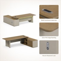 Escritorio de Oficina Tipo L con Patas de Acero, MDF E1, Moldeado al Vacío con Acabado de Madera, Tira de Luz LED, Caja Multifunción para Cables