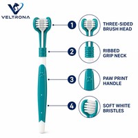 Brosse à dents pour animaux de compagnie à trois faces, imperméable, poils doux, triple nettoyage, soin buccal pour chiens et chats, brosse dentaire, poignée à motif de patte, 4 couleurs