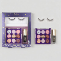 Kit de maquillage pour les yeux vegan, palette de fards à paupières 9 couleurs, faux cils, gel pour les yeux, ensemble de cosmétiques pour les yeux en gros, coffret cadeau
