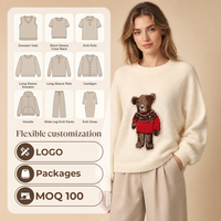 Pull en tricot respirant à col rond pour femme, style preppy, en laine et viscose, avec jacquard tapisserie motif ours, idéal pour l'automne
