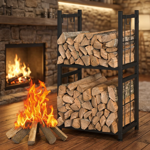 Modern <b>Steel</b> Log Holder Rectangle Powder Coated Firewood Storage <b>Rack</b> Outdoor Indoor Use - Product Image 6