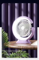 Ventilateur de bureau avec batterie 1200 mAh, 3 vitesses, rechargeable USB-C, veilleuse de chevet, ventilateur portable à 3 couleurs réglables